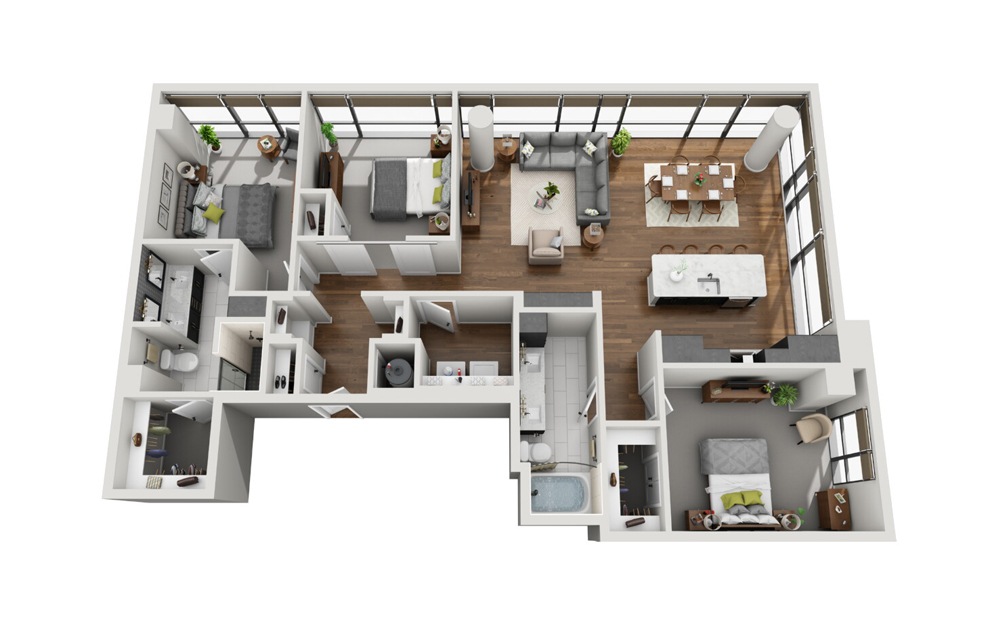 C1 floorplan at Van Alen - Luxury three bedroom apartment in Downtown Durham, NC