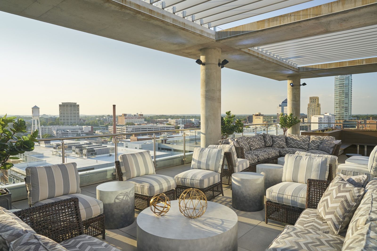 Van Alen apartments building rooftop viewing deck with plenty of lounge seating and 360 views