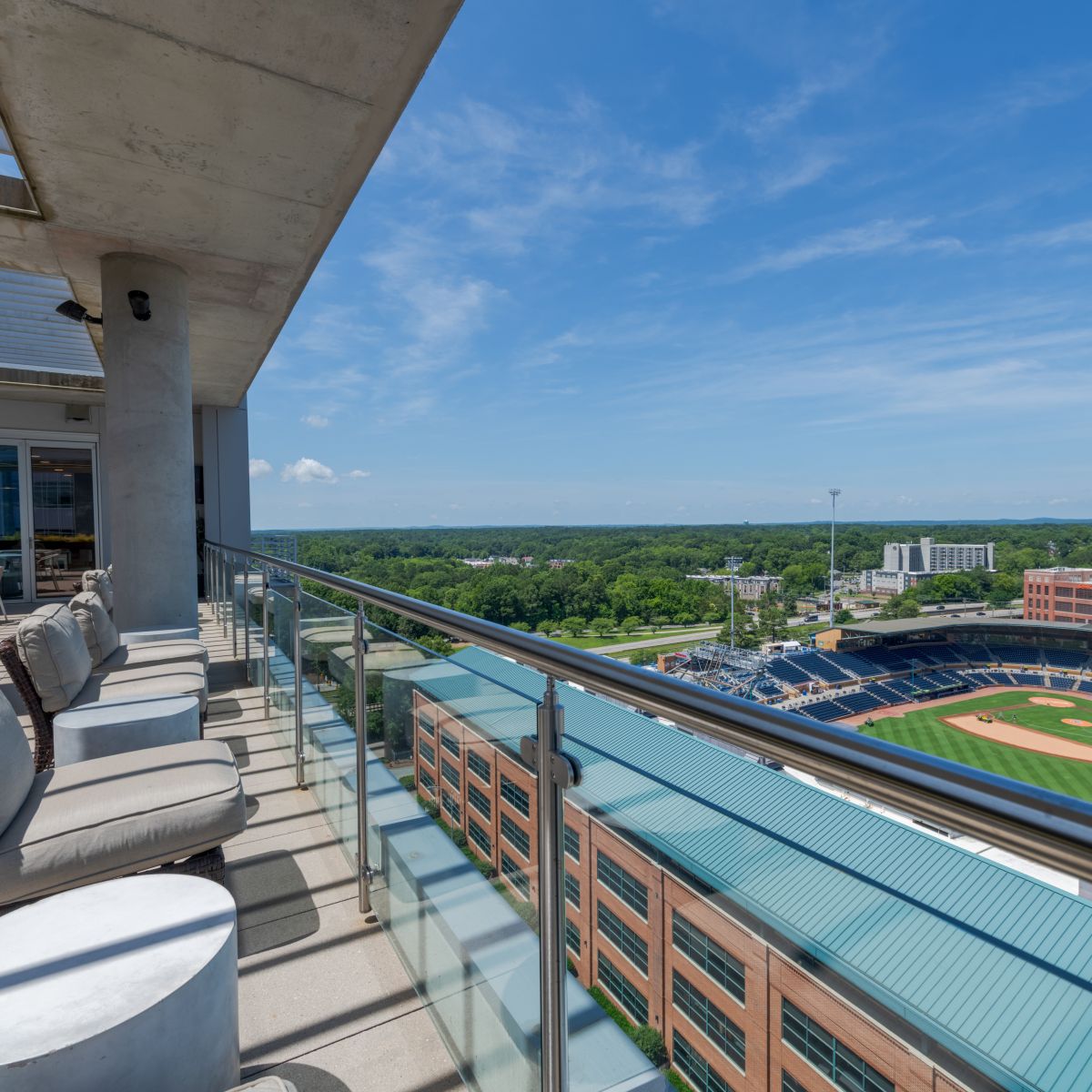 Van Alen apartments building rooftop viewing deck with plenty of lounge seating and 360 views