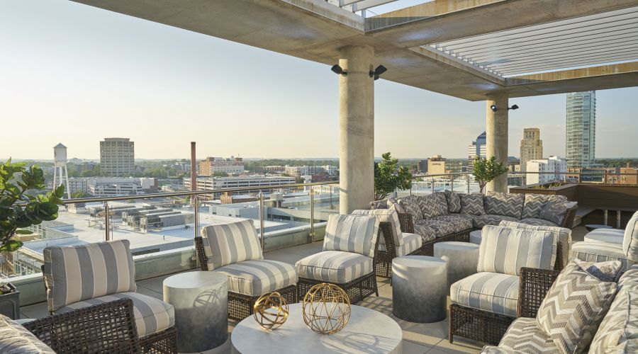 Van Alen apartments building rooftop viewing deck with plenty of lounge seating and 360 views