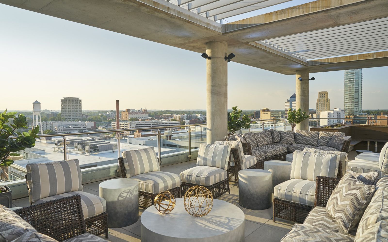 Van Alen apartments building rooftop viewing deck with plenty of lounge seating and 360 views