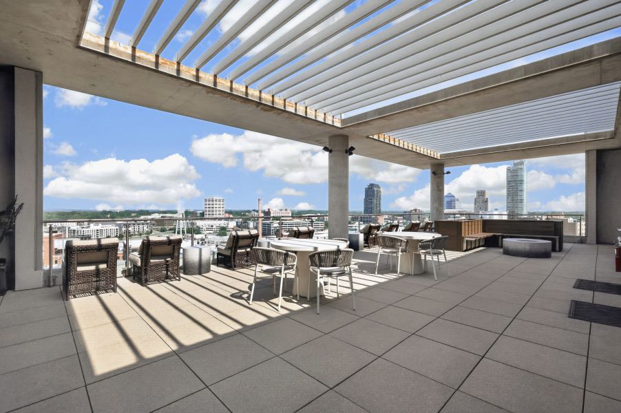 Van Alen apartments building rooftop viewing deck of nearby baseball field