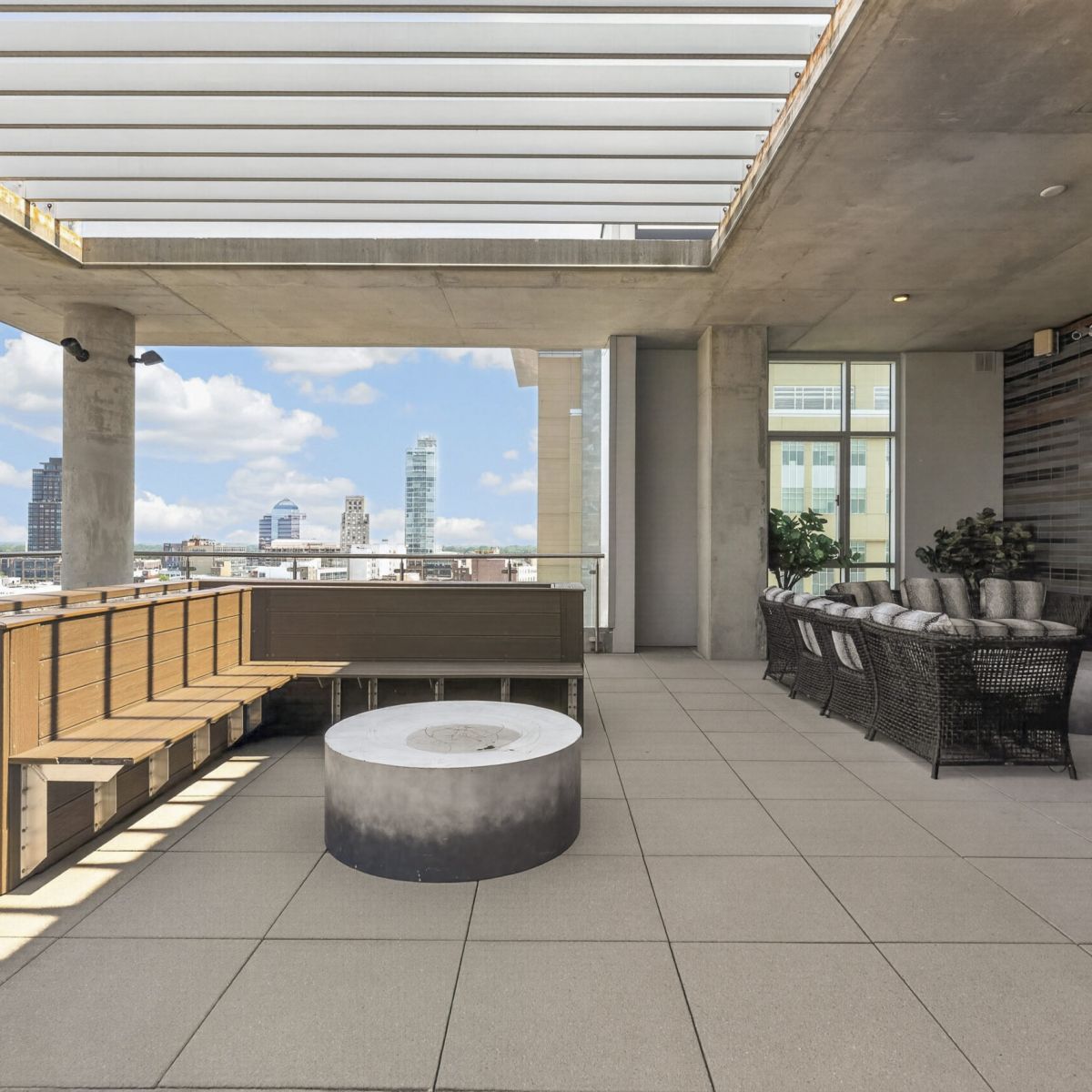 Van Alen apartments building rooftop viewing deck with plenty of lounge seating and 360 views