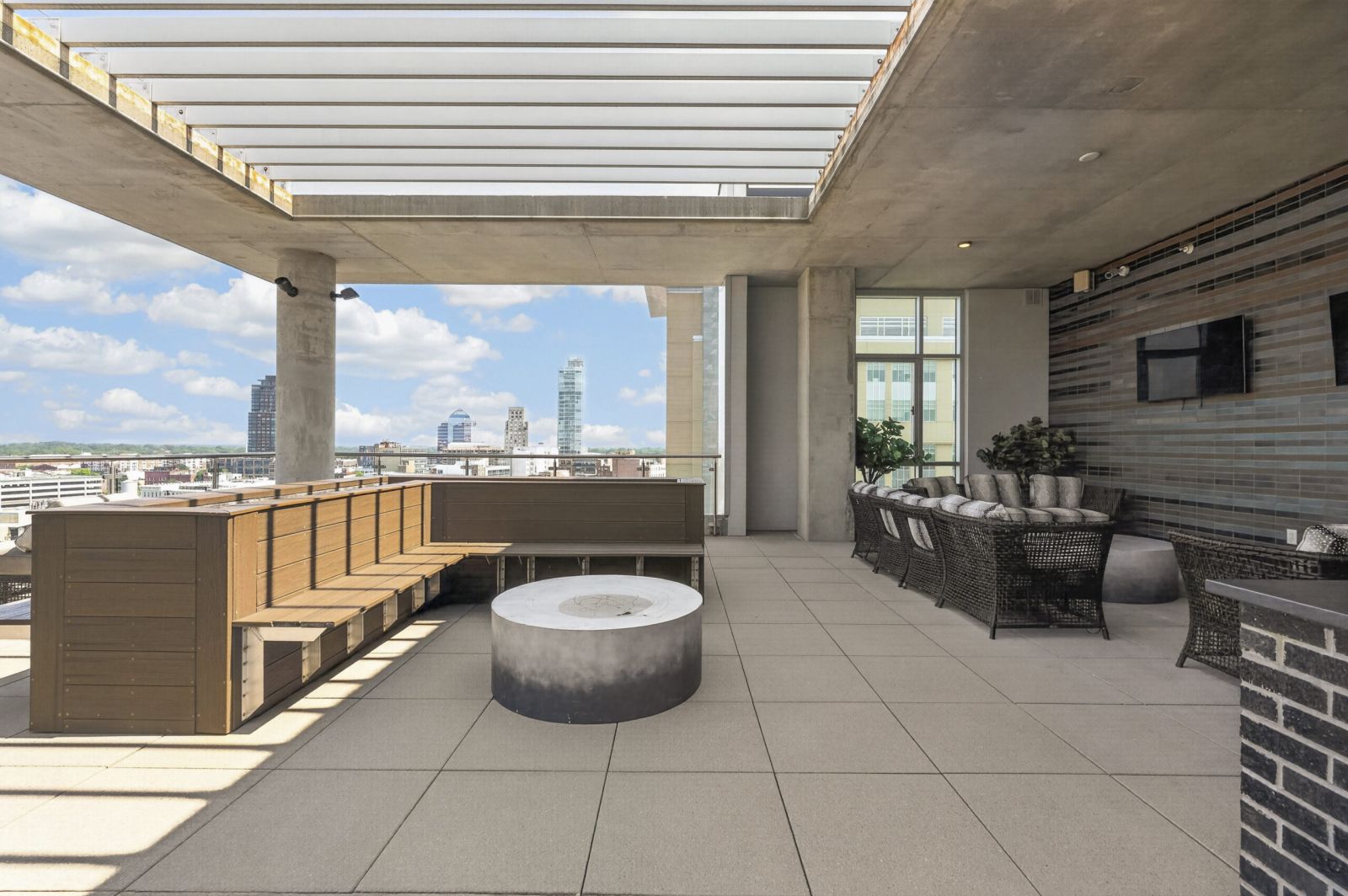 Van Alen apartments building rooftop viewing deck with plenty of lounge seating and 360 views